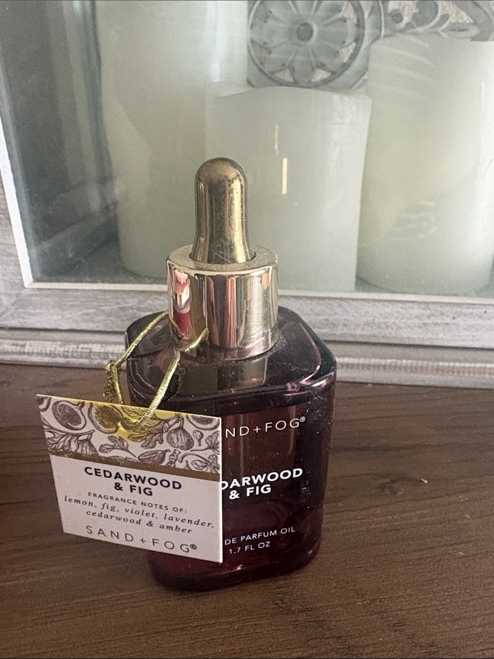 SAND+FOG Cedarwood & Fig Parfum Oil — Deep Brown Bottle